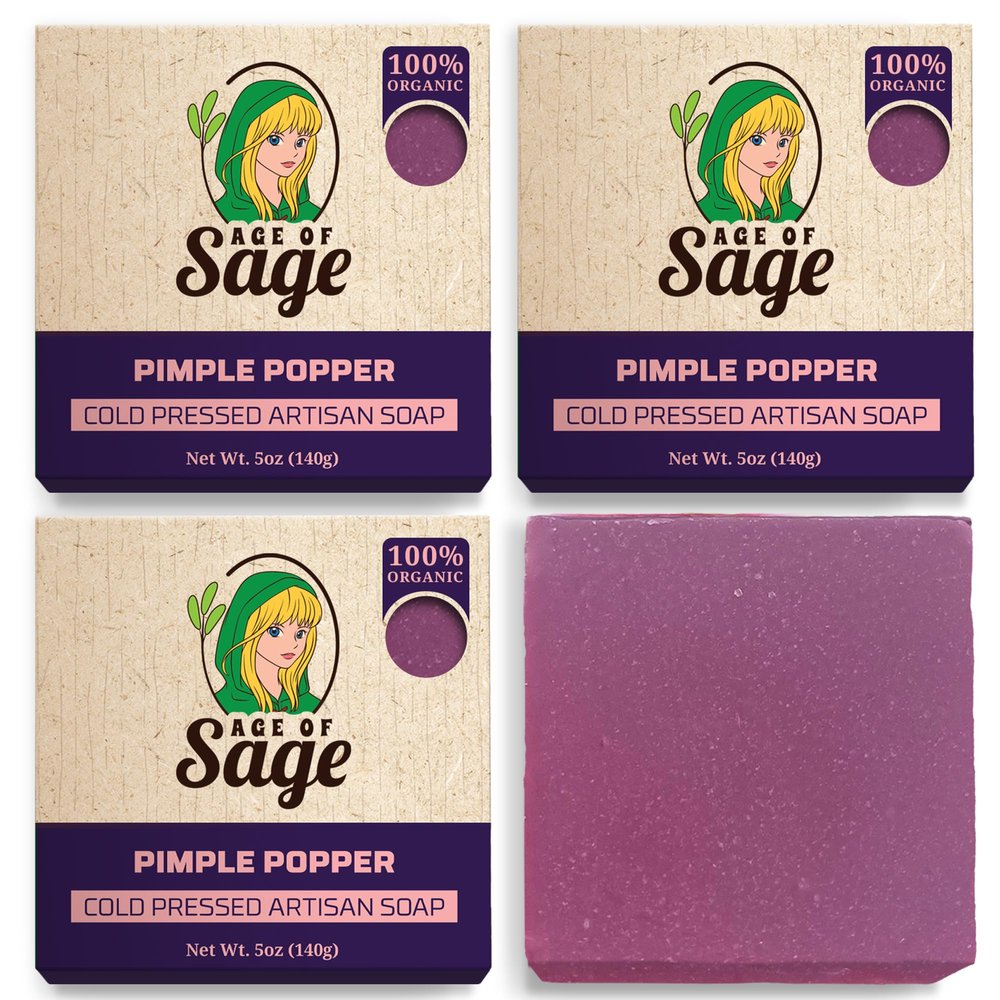Age of Sage Natural Soap Bar, Handmade Soap Gifts for Teens, Face & Body Skin Care w/ Shea Butter & Sea Salt, Pimple Popper Scent: Apple, Pear, Orange & Light Coconut, 4-Pack