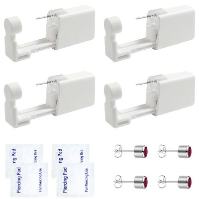 Ear Piercing Kit Disposable Ear Piercing Kit with Multi-sized CZ Earring Studs Easy and Self Ear Piercing Kit for Your Own Use at Home (3mm Silver red)