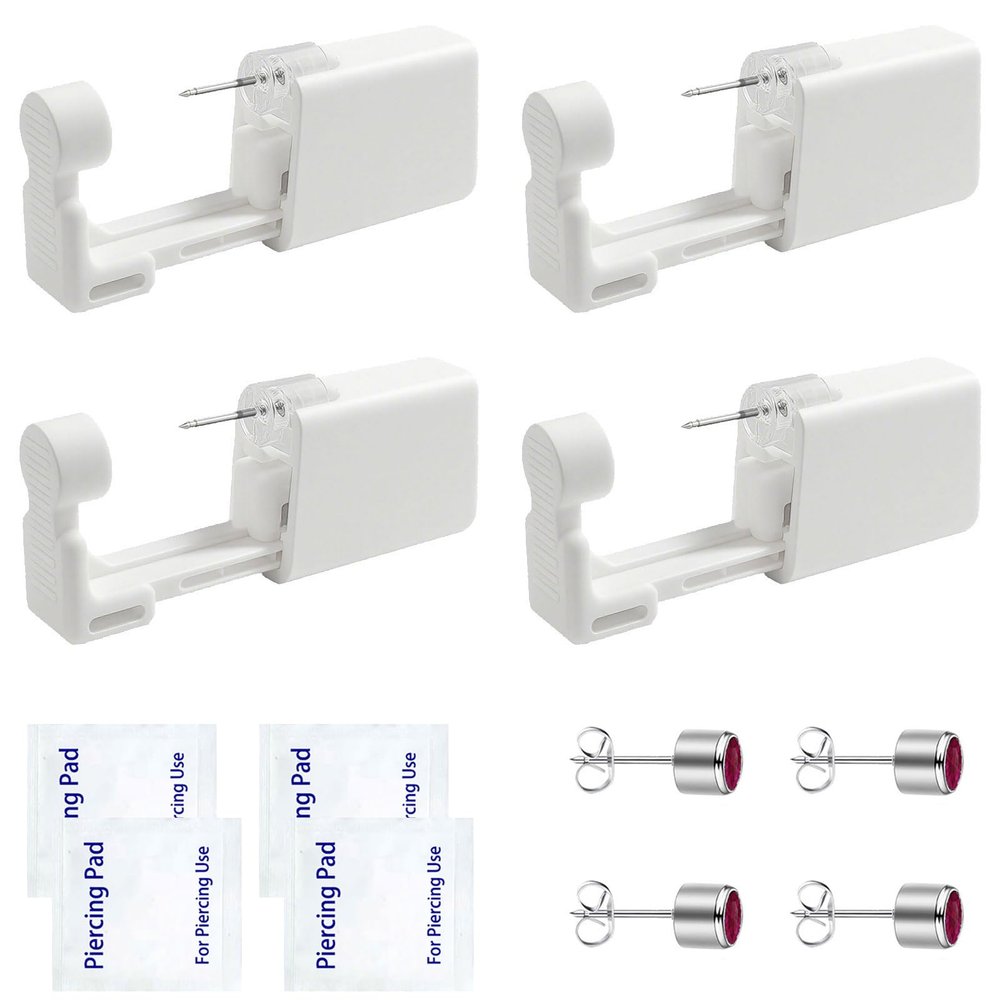 Ear Piercing Kit Disposable Ear Piercing Kit with Multi-sized CZ Earring Studs Easy and Self Ear Piercing Kit for Your Own Use at Home (3mm Silver red)