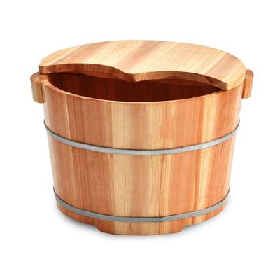KIZMIQ Foot Bath Spa Thick Sturdy Wood Footbath Bucket with CoverLarge Size for Soaking Feet Foot Spa Bath Pedicure and Massager for Soothes Overworked Aching Feet 26cm