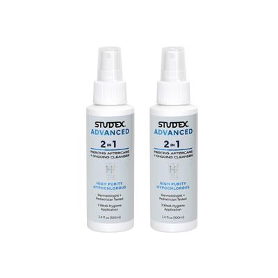 Studex Advanced 2-in-1 Piercing Aftercare & Cleanser Hypochlorous Spray for Body and Ear Piercing, Hypoallergenic Formula for Sensitive Skin (Pack of 2)
