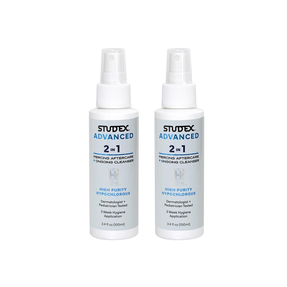 Studex Advanced 2-in-1 Piercing Aftercare & Cleanser  Hypochlorous Spray for Body and Ear Piercing, Hypoallergenic Formula for Sensitive Skin (Pack of 2)