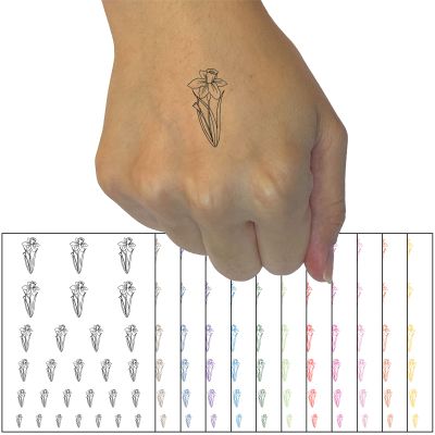 Hand Drawn Daffodil Flower Temporary Tattoo Water Resistant Fake Body Art Set Collection - Light Pink (One Sheet)