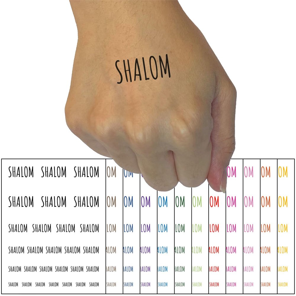 Shalom Peace Hebrew Jewish Temporary Tattoo Water Resistant Fake Body Art Set Collection - Red (One Sheet)