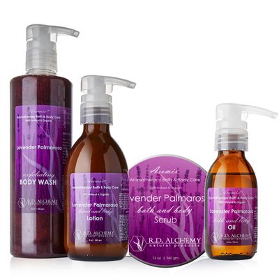 RD Alchemy - 98% - 100% Natural & Organic Lavender Palmarosa Body Care Set - Light and Bright Scent to Awaken and Energize while Gifting Your Body with a Spa Treatment from Home