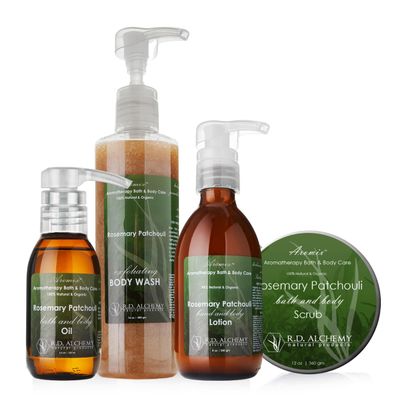 RD Alchemy - 98% - 100% Natural & Organic Rosemary Patchouli Body Care Set - Rich and Earthy to Relax and Ground while Gifting Your Body with a Spa Treatment from Home
