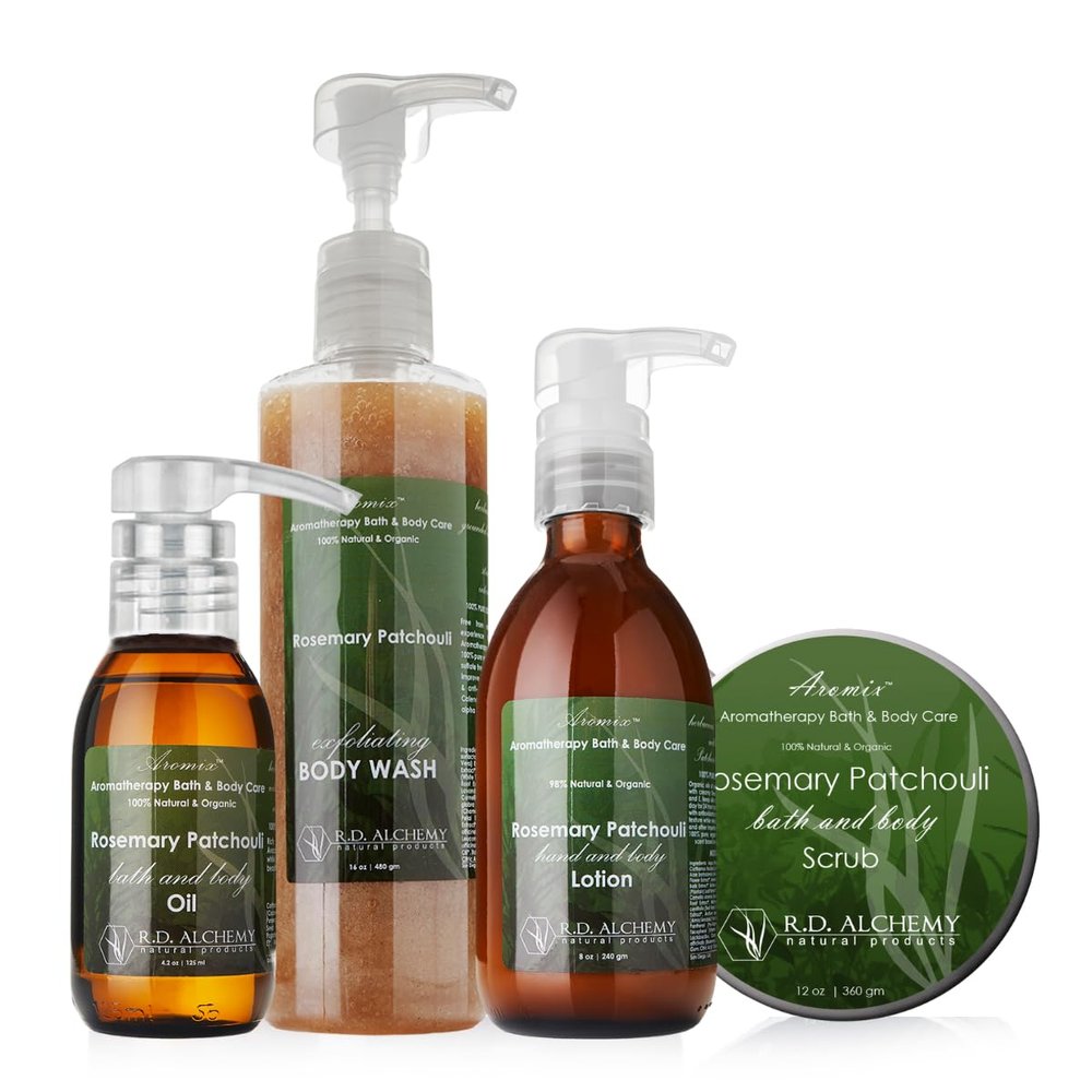 RD Alchemy - 98% - 100% Natural & Organic Rosemary Patchouli Body Care Set - Rich and Earthy to Relax and Ground while Gifting Your Body with a Spa Treatment from Home