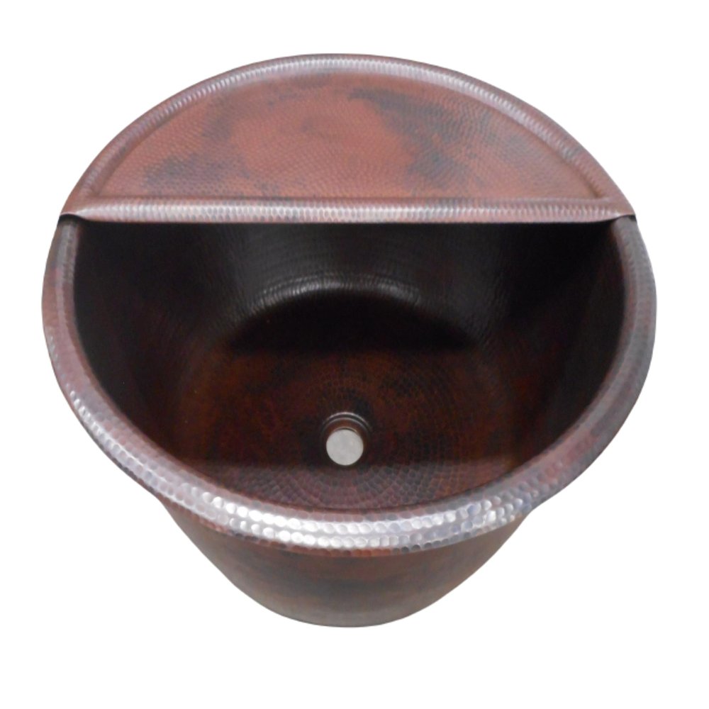 20" x 8" Deep Round Copper Pedicure Bowl with 1.5" Drainhole, Removable Footrest and Pop Up Drain