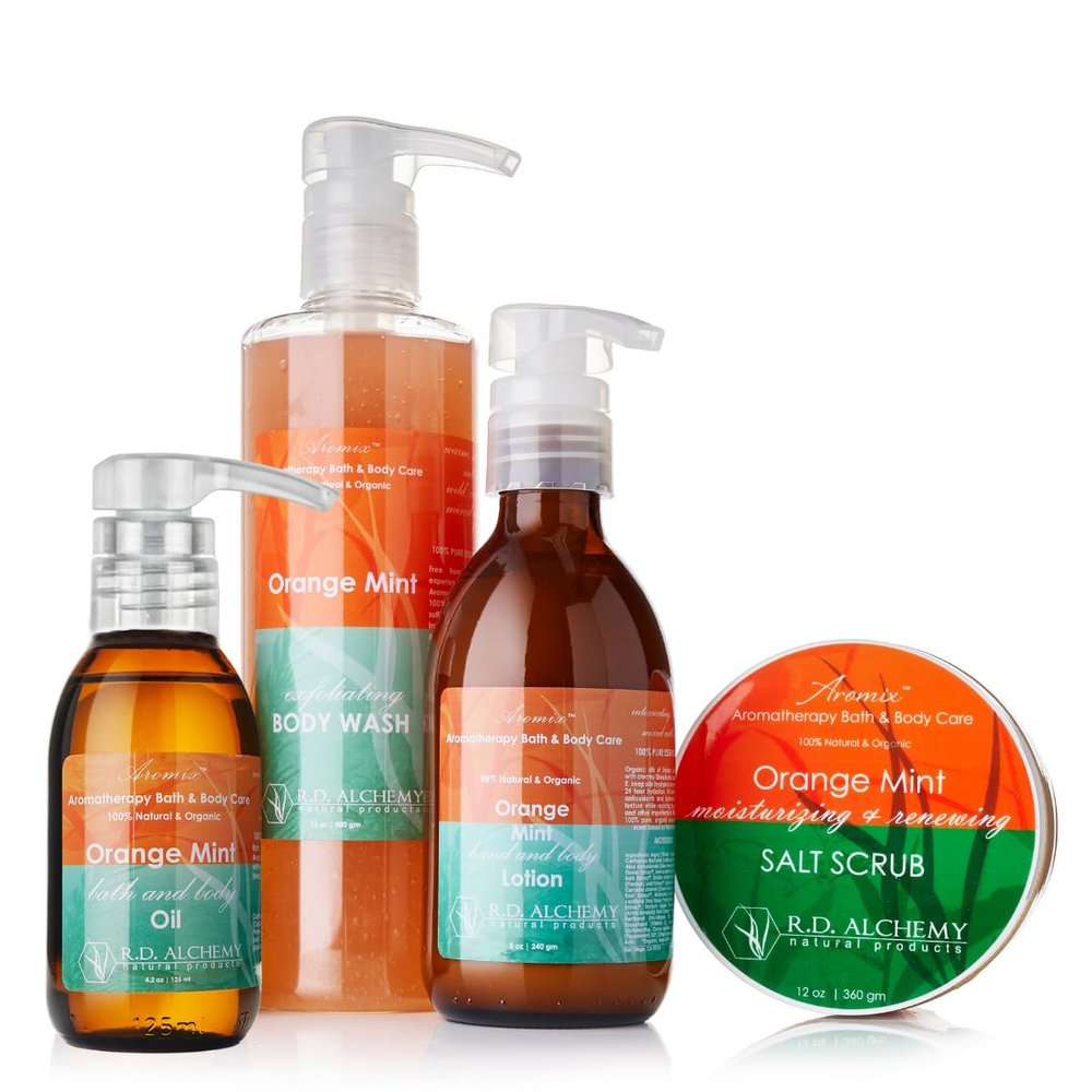 RD Alchemy - 98% - 100% Natural & Organic Orange Mint Body Care Set - Sweet and Bright to Enliven and Stimulate while Gifting Your Body with a Spa Treatment from Home