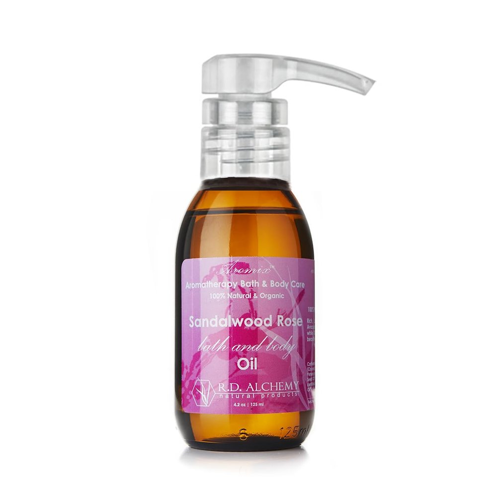 RD Alchemy - 100% Natural & Organic Sandalwood Rose Bath & Body Oil - Rich and Floral to Soothe and Enlighten While Moisturizing, Softening, and Nourishing The Whole Body