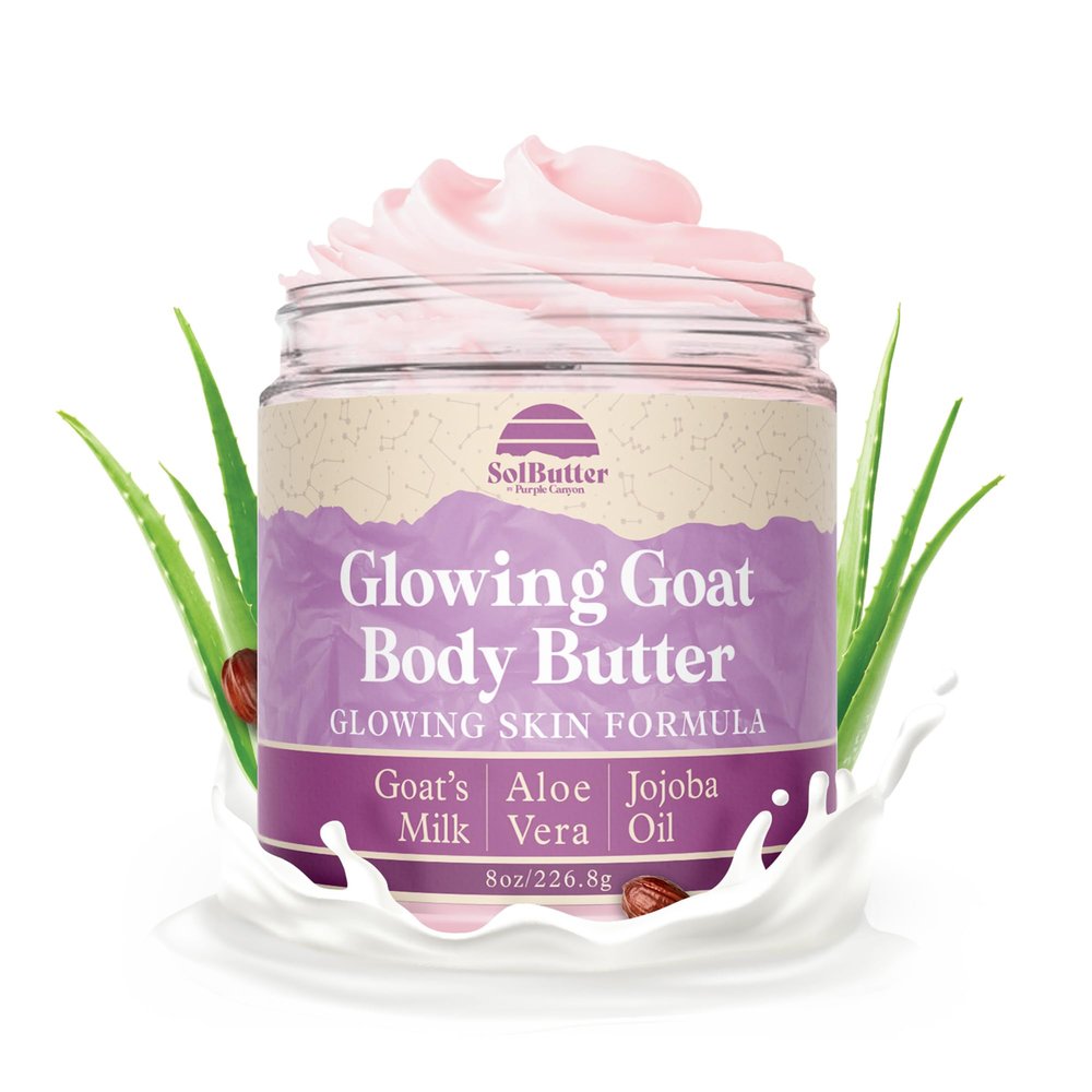 PURPLE CANYON Goat Milk Whipped Body Butter 8oz | Lavender Rose Body Lotion Infused with Jojoba Oil and Aloe Vera| Glowing Skin Natural Lotion for Luxury Self-Care