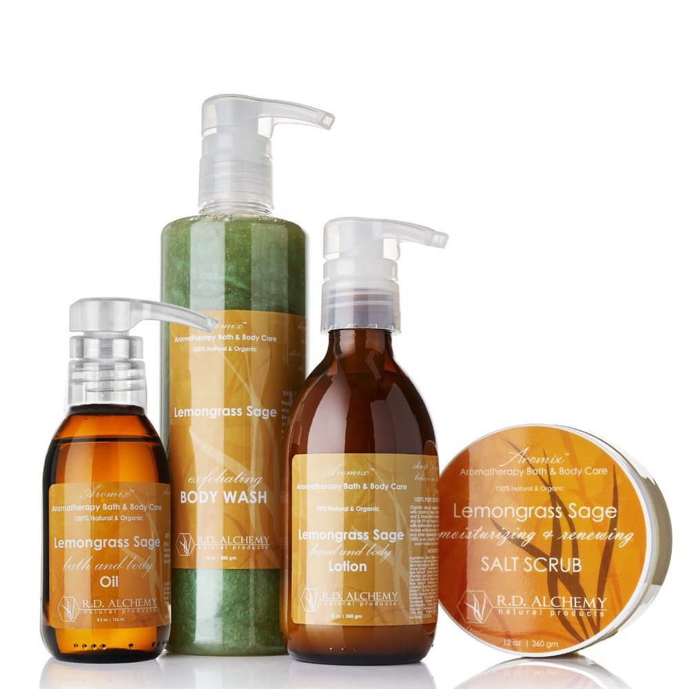 RD Alchemy - 98% - 100% Natural & Organic Lemongrass Sage Body Care Set - Bright and Earthy Scent to Detoxify and Balance while Gifting Your Body with a Spa Treatment from Home