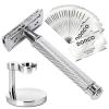 Hysotok Double Edge Safety Razor Set With 20 Blades, Stand, Heavy Duty Kit for Men's Everyday Use and Smooth Close Shave (Silvery) view 1
