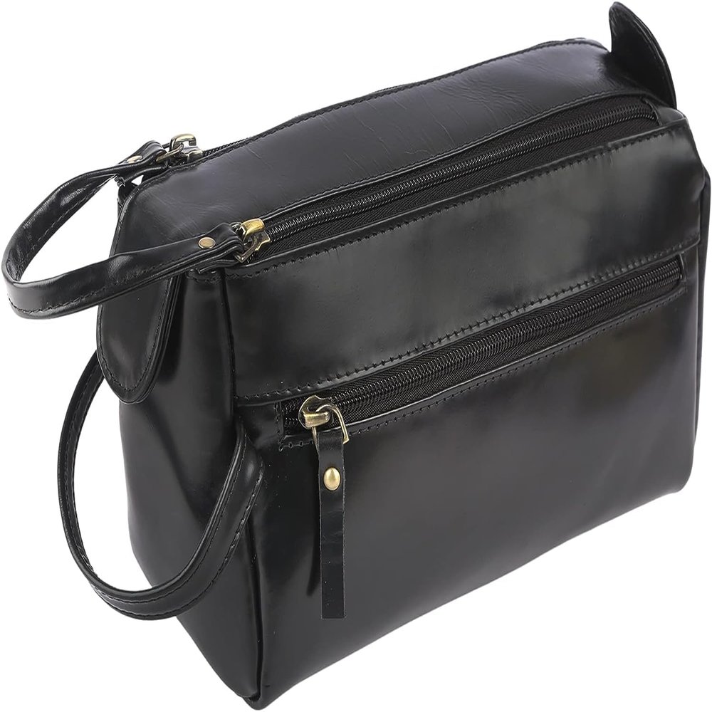 Handmade LeatherS Toiletry Bag For Men and Women | Travel Wash Bag Bathroom Organizer Dopp Kit | Genuine Leather Kit Shaving Bag Kit (Black)