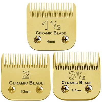 3 Sets Combination Professional Detachable Replacement Ceramic Blades. Compatible with Oster Classic 76/Power Pro/Power-Teq/Star-Teq Clipper. Compatible with Wahl Clippers. (4~9.5mm). Golden. 3Pack