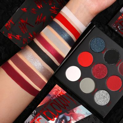 ecofavor Red Goth Eyeshadow Palette - 9 Colors True Hot Red Black Eye Shadows | Halloween Glitters Makeup | Matte Shimmer High Pigmentation | Clown Vampire SFX Halloween Christmas Palette