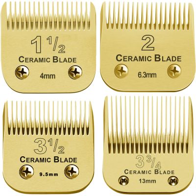 4 Sets Combination Professional Detachable Replacement Ceramic Blades. Compatible with Oster Classic 76/Power Pro/Power-Teq/Star-Teq Clipper. Compatible with Wah Clippers. (4~1.3mm). Golden. 4Pack