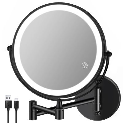 8.5'' Lighted Makeup Mirror with Magnification, Double Sided Dual Touch 1X/10X Magnifying Mirror with Lights 360Swivel Bathroom Mirror with Extendable Arm