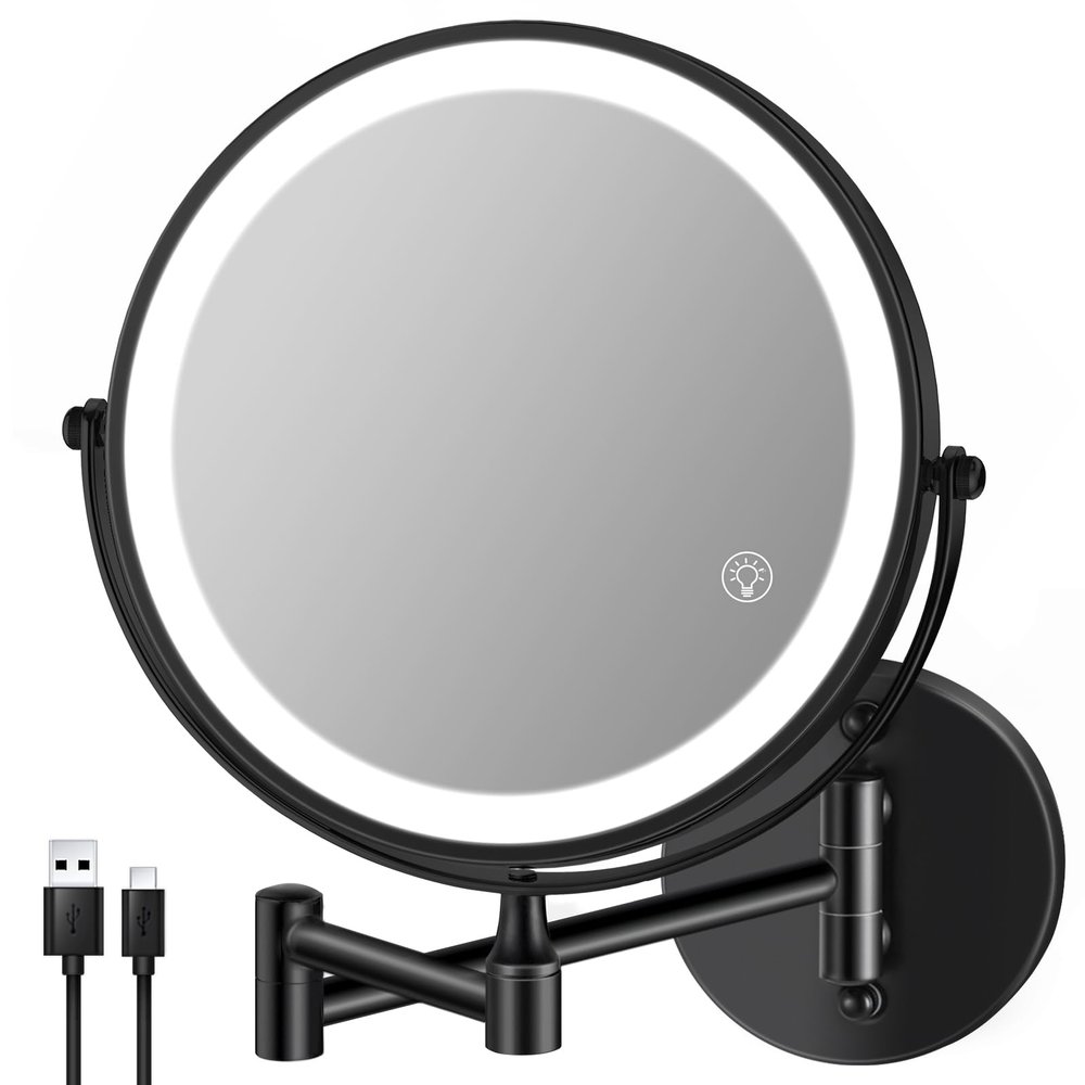 8.5'' Lighted Makeup Mirror with Magnification, Double Sided Dual Touch 1X/10X Magnifying Mirror with Lights 360Swivel Bathroom Mirror with Extendable Arm