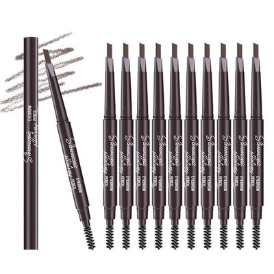 Berinist 12pcs Dark Brown Waterproof Eyebrow Pencils for Women, Retractable Dual-End Eye Brow Pencil with Brush, Triangular Tip Design, Easier to Define and Fill in Eyebrows for Natural Brow Shape