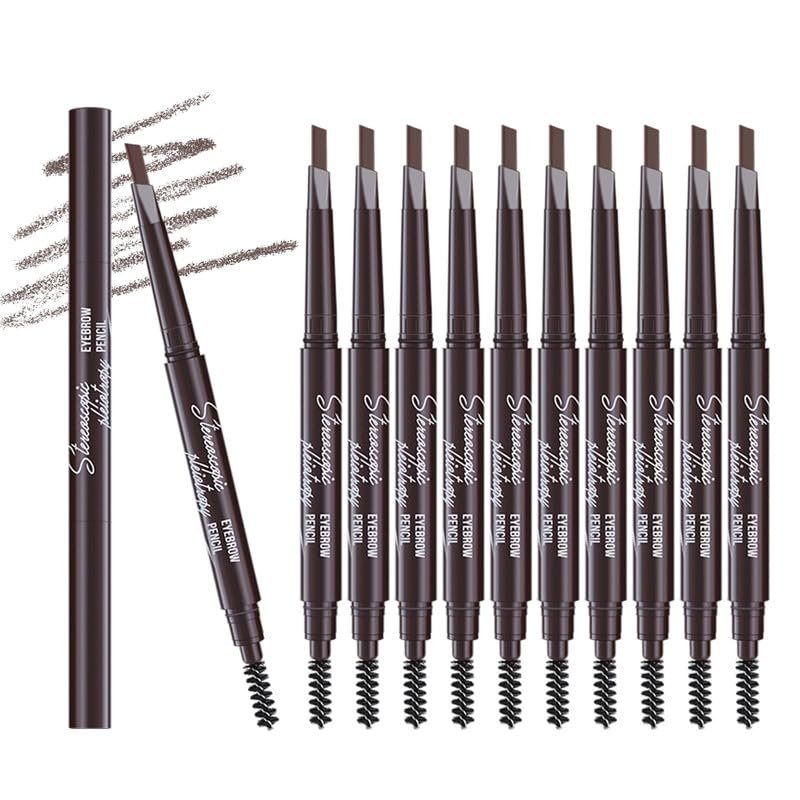 Berinist 12pcs Dark Brown Waterproof Eyebrow Pencils for Women, Retractable Dual-End Eye Brow Pencil with Brush, Triangular Tip Design, Easier to Define and Fill in Eyebrows for Natural Brow Shape
