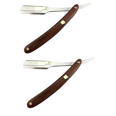 FOMIYES 2pcs Wooden Handle Straight for Men Vintage Barber Manual Shaving Tool for Beard and Hair Shaping Portable and Easy to Use Compatible Standard