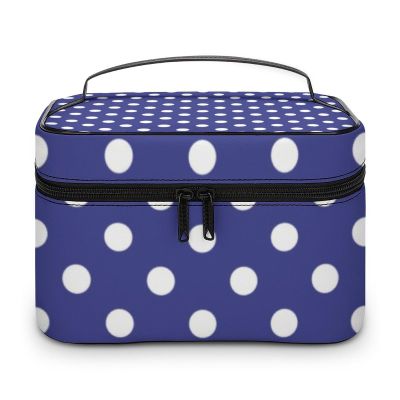 Makeup Bag, Royal Blue Polka Dot Travel Cosmetic Bag Makeup Organizer Case Large Capacity Portable Zipper Toiletry Bag for Women