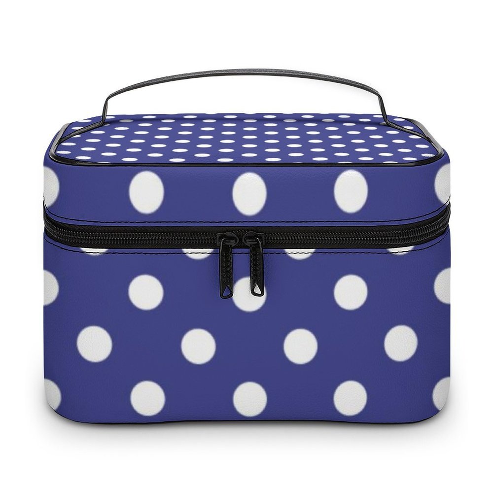Makeup Bag, Royal Blue Polka Dot Travel Cosmetic Bag Makeup Organizer Case Large Capacity Portable Zipper Toiletry Bag for Women