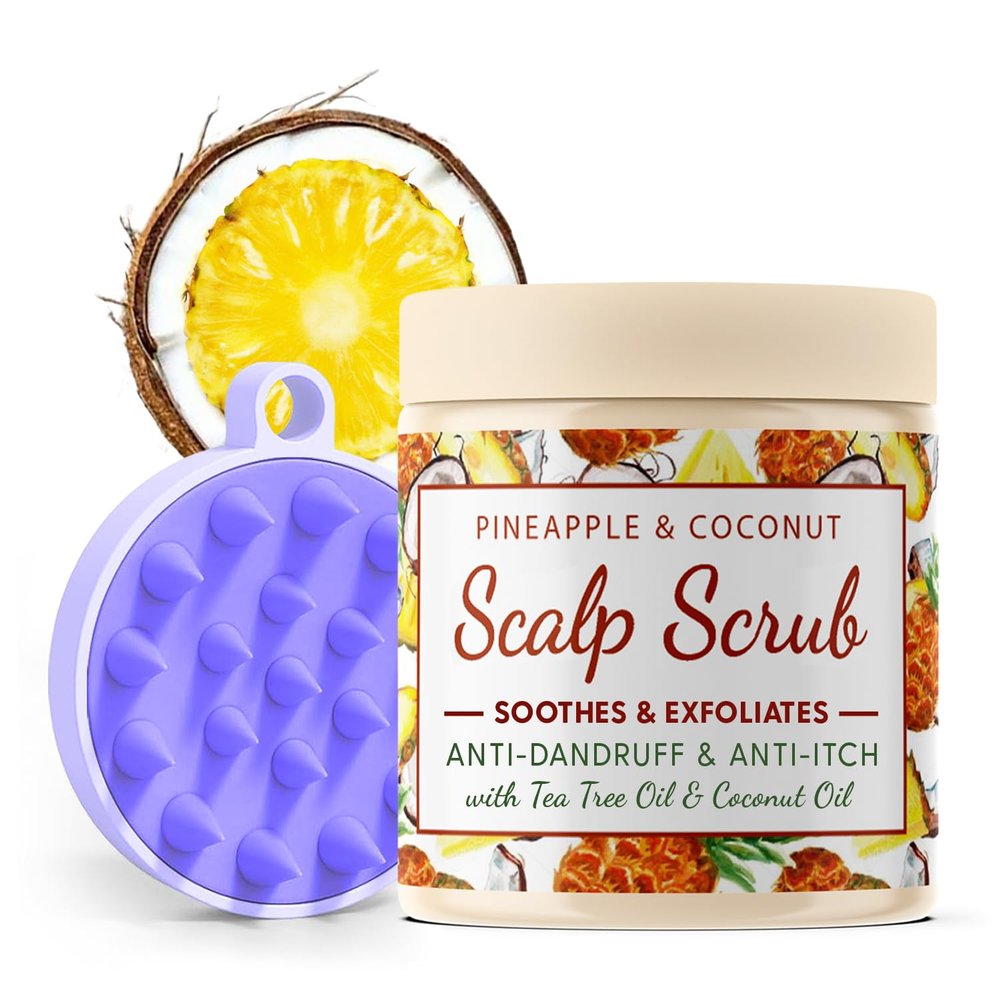 Scalp Scrub with Dead Sea Salt, Coconut Oil & Vitamin C, E, Scalp Exfoliator Scrub Shampoo, 2-in-1 Scalp Treatment, Hair Treatment to Clarify and Remove Build Up with Silicone Massager, 12.3oz