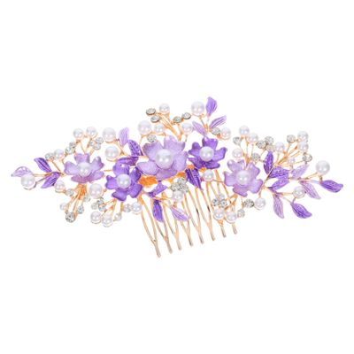 Abaodam Pearl Hair Comb, Alloy & Rhinestone Women's Hair Accessory, Purple Flower Hairpin for Brides, Bridesmaids, Wedding, Prom, Special Occasions, Bun Clips