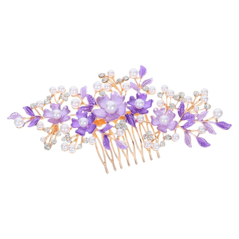 Abaodam Pearl Hair Comb, Alloy & Rhinestone Women's Hair Accessory, Purple Flower Hairpin for Brides, Bridesmaids, Wedding, Prom, Special Occasions, Bun Clips