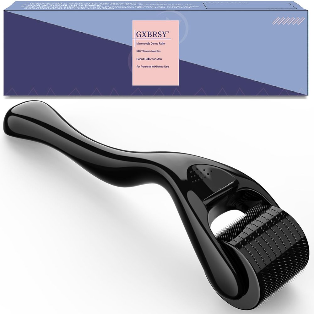 GXBRSY Derma Roller Microneedle Kit, Titanium Needles Face Beard Roller For Home Use 0.25mm (Black)