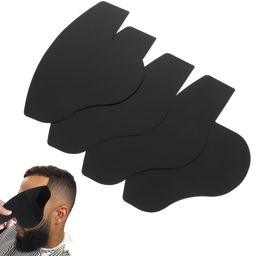 Beavorty Beard Guide Shaping Template 4pcs Mustache Lineup Hairline Optimizer Drawing Card Mustache Lineup Stencil Hair Cutting Beard Shaper Trimming for Hairline Enhancing Black
