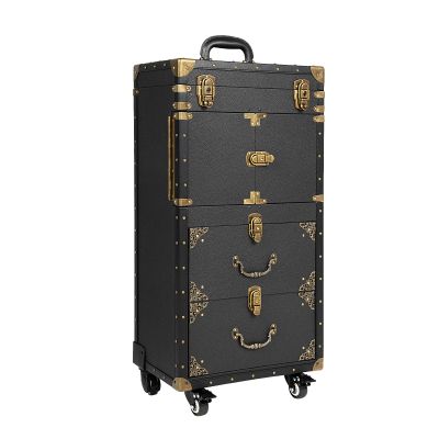 awolsrgiop Beauty Salon Cosmetic Travel Trolley Train Case Luggage Rolling Makeup Cart Luggage & Combination Lock with 4 Wheels Salon Cart for Hair Stylist Travel Organizer Tool Box Beauty Salon Case