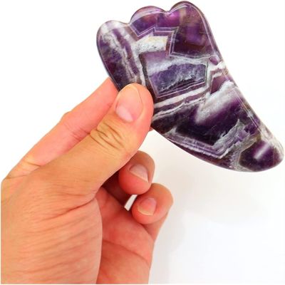 AMHIL Amethyst Rough Stone Face Care Massage Tool Amethyst Roller Gua Sha Massage Set Natural Crystal Jade Massager Facial Body Neck Skin Beauty Detox (Color : White)