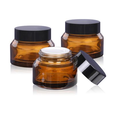 1 oz Glass Cosmetic Jars with Lids,3 Pack Amber Small Glass Jars with Lids,30 ml Empty Glass Makeup Containers for Sample, Cream, Lotion (1 oz, Amber)