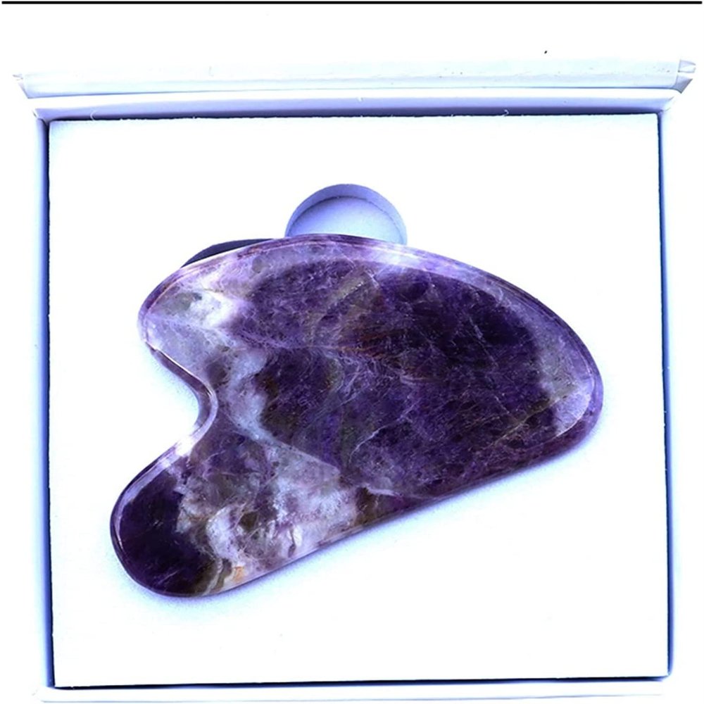 AMHIL Amethyst Rough Stone Face Care Massage Tool Amethyst Roller Gua Sha Massage Set Natural Crystal Jade Massager Facial Body Neck Skin Beauty Detox (Color : 1 Pcs Box)