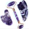 AMHIL Amethyst Rough Stone Face Care Massage Tool Amethyst Roller Gua Sha Massage Set Natural Crystal Jade Massager Facial Body Neck Skin Beauty Detox (Color : 3 Pcs) view 1