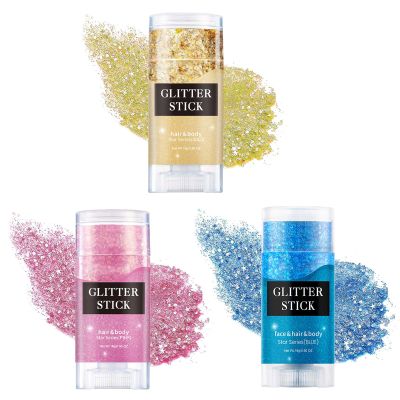 Body Glitter Stick, Singer Concerts Face Glitter Gel, Sparkling Makeup for Body/Hair/Eyes/Lip, Music Festival Rave Hair Accessories, Chunky Glitter