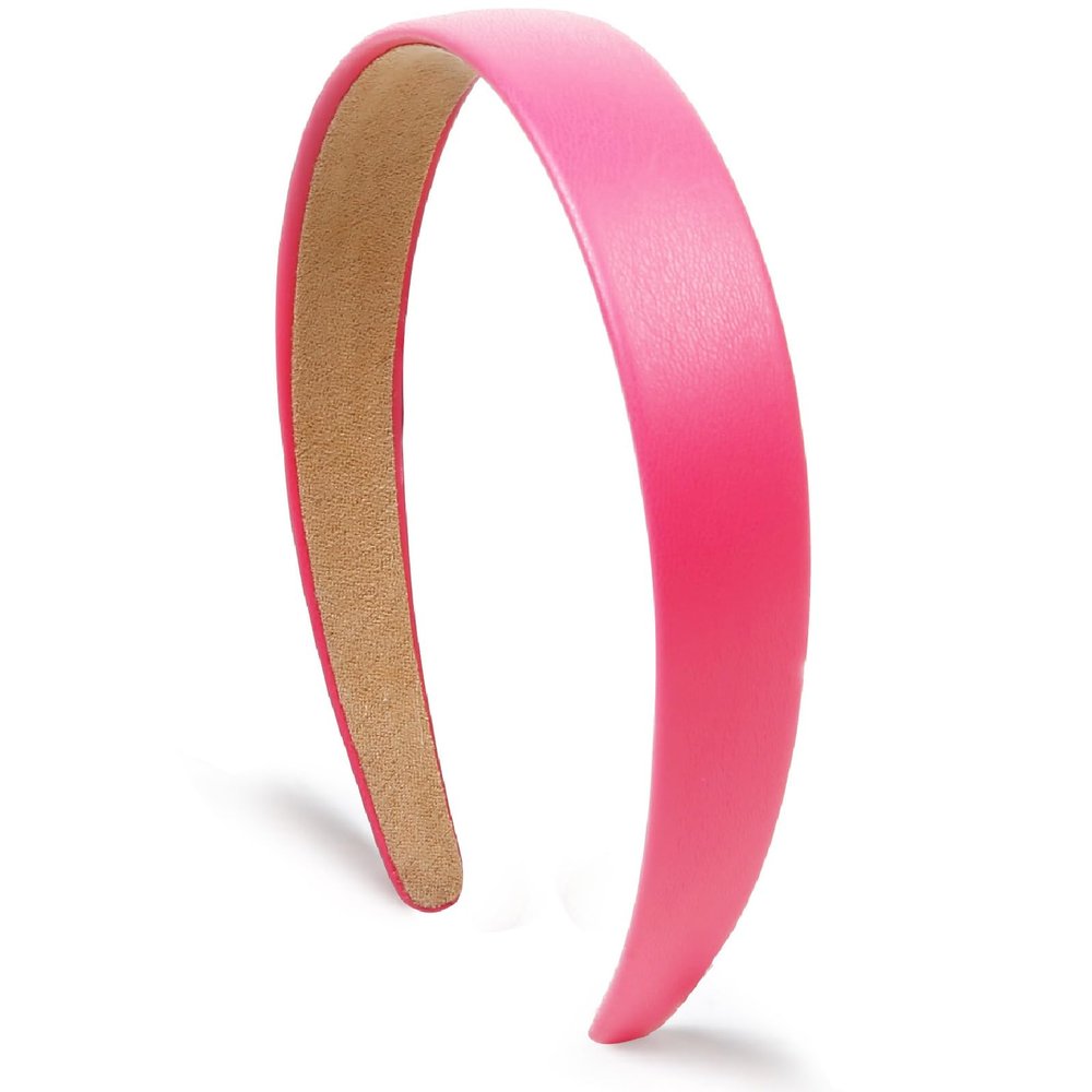 Pink Headbands for Women Hot Pink Hairband Faux Leather Headband for Women and Girls Plastic Hard Head Band Solid Colors 1 Inch Thin Hair Bands