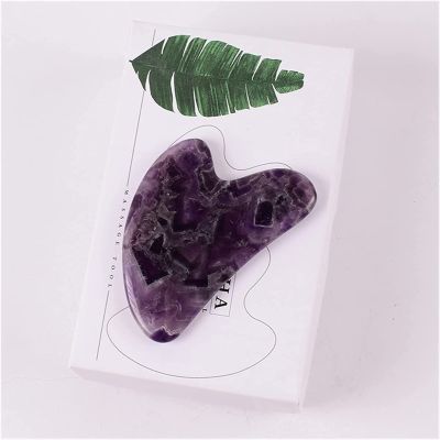 AMHIL Amethyst Rough Stone Amethyst Sawtooth Face Roller & Silicone Caps Gua Sha Care Tool Sets Natural Stone Quartz Massager Anti Wrinkle Cellulite Health (Color : Brown)