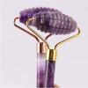 AMHIL Amethyst Rough Stone Amethyst Sawtooth Face Roller & Silicone Caps Gua Sha Care Tool Sets Natural Stone Quartz Massager Anti Wrinkle Cellulite Health (Color : Brown) view 3