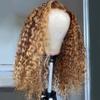 Highlight Wig 180 Density Curly Honey Blonde HD Invisible Lace Front Brazilian Human Hair Wig Pre Plucked for Black Women Ombre Colored 13x6 Deep Wave HD Frontal Glueless Wig with Baby Hair view 3