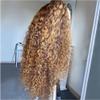 Highlight Wig 180 Density Curly Honey Blonde HD Invisible Lace Front Brazilian Human Hair Wig Pre Plucked for Black Women Ombre Colored 13x6 Deep Wave HD Frontal Glueless Wig with Baby Hair view 4