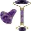 AMHIL Amethyst Rough Stone Amethyst Massager Natural Stone Facial Roller Gua Sha Tools Set SPA Acupuncture Scraping Crystal Body Face Health Care Massage (Color : Purple 2pcs Set 1) view 1