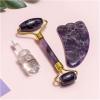 AMHIL Amethyst Rough Stone Amethyst Massager Natural Stone Facial Roller Gua Sha Tools Set SPA Acupuncture Scraping Crystal Body Face Health Care Massage (Color : Purple 2pcs Set 1) view 3