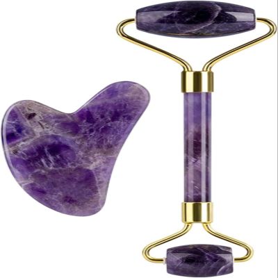 AMHIL Amethyst Rough Stone Amethyst Gouache Scraper Gua Sha Massage Tool Jade Roller Face Massager Lifting Anti-Wrinkle Beauty Skin Care Gouache Stone Set (Color : Type 2)