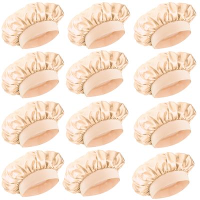 12 Pieces Silk Bonnet for Women Curly Hair Satin Bonnet Hair Wrap for Sleeping Cap with Tie Band (Champagne)