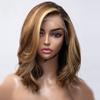 oulaer Short Wave 1b#4/27 Blonde Highlight Lace Wigs Deep Part 13x6 Transparent Lace Human Hair Wig Body Wave Bob Cut Brazilian Remy Hair With Baby Hair Glueless Wig 150% Density 8Inch view 2