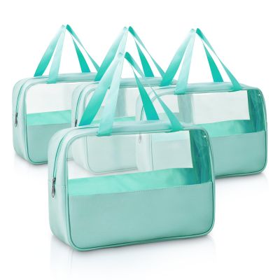 Realand Large Clear Toiletry Bags for Traveling, 4Pcs Waterproof Clear Travel Bags for Toiletries Women Men, Travel Toiletry Bag Set, Transparent Makeup Cosmetic Bag, Aqua